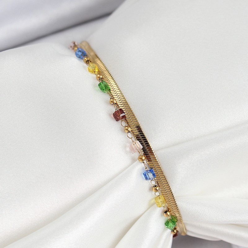 316L Çelik Gold Renk Karışık Renkli Kristal Taşlı Kadın Bileklik