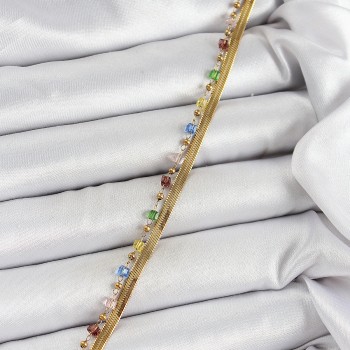 316L Çelik Gold Renk Karışık Renkli Kristal Taşlı Kadın Bileklik