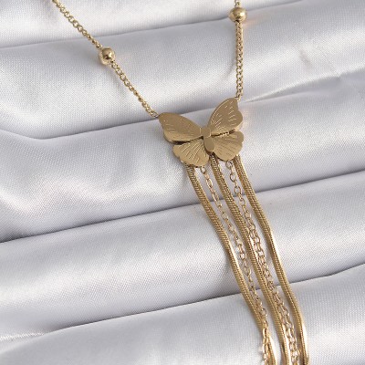 316L Çelik Gold Renk Kelebek Figür Sallantı İtalyan Zincirli Kadın Kolye