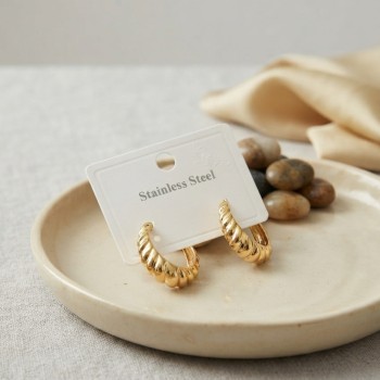 316L Çelik Gold Renk Kıvrımlı Halka Model Küpe