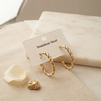 316L Çelik Gold Renk Kıvrımlı Halka Tasarım Model Küpe
