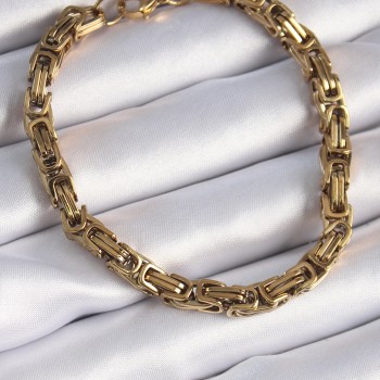 316L Çelik Gold Renk Kral Zincir Model Erkek Bileklik