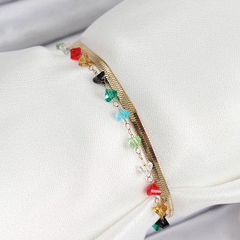 316L Çelik Gold Renk Kristal Karışık Renkli Taşlı 2'li Kadın Bileklik