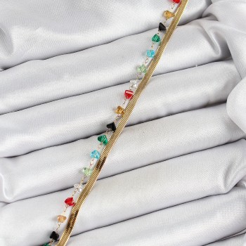 316L Çelik Gold Renk Kristal Karışık Renkli Taşlı 2'li Kadın Bileklik