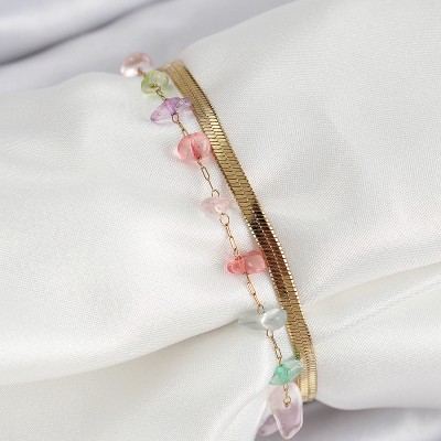 316L Çelik Gold Renk Kristal Karışık Renkli Taşlı Kadın Bileklik