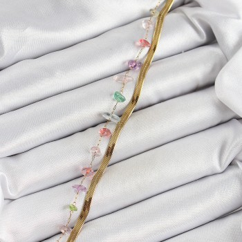 316L Çelik Gold Renk Kristal Karışık Renkli Taşlı Kadın Bileklik