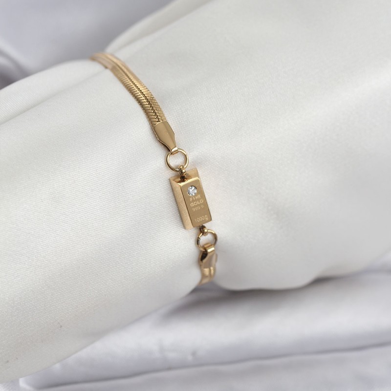 316L Çelik Gold Renk Külçe Altın Model Kadın Bileklik