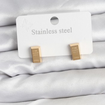 316L Çelik Gold Renk Külçe Altın Model Kadın Küpe