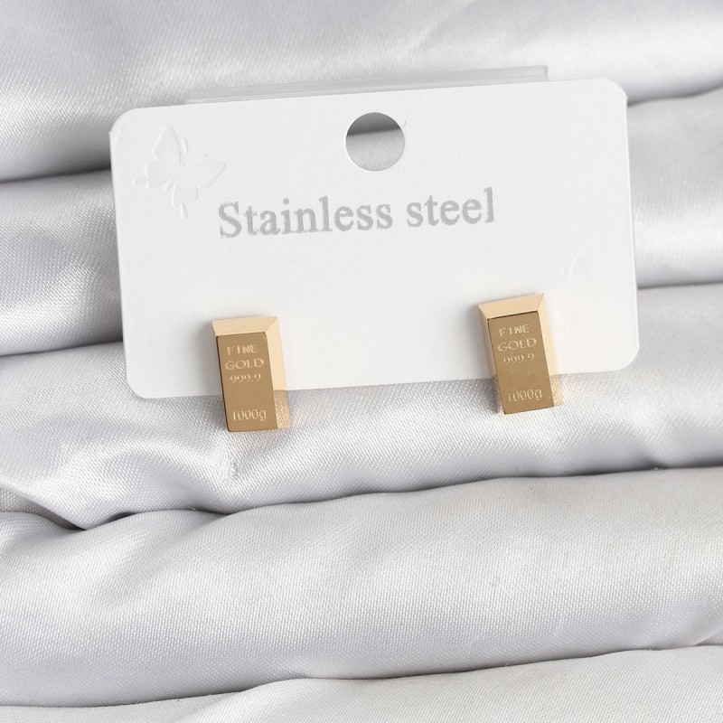 316L Çelik Gold Renk Külçe Altın Model Kadın Küpe