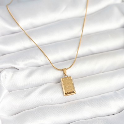 316L Çelik Gold Renk Külçe Altın Model Kolye