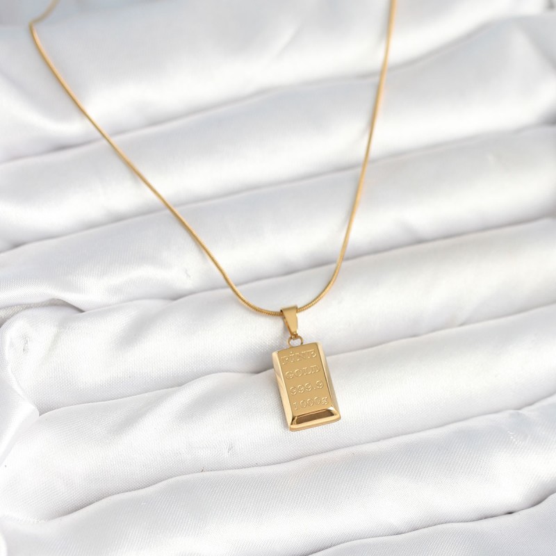 316L Çelik Gold Renk Külçe Altın Model Kolye