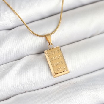 316L Çelik Gold Renk Külçe Altın Model Kolye