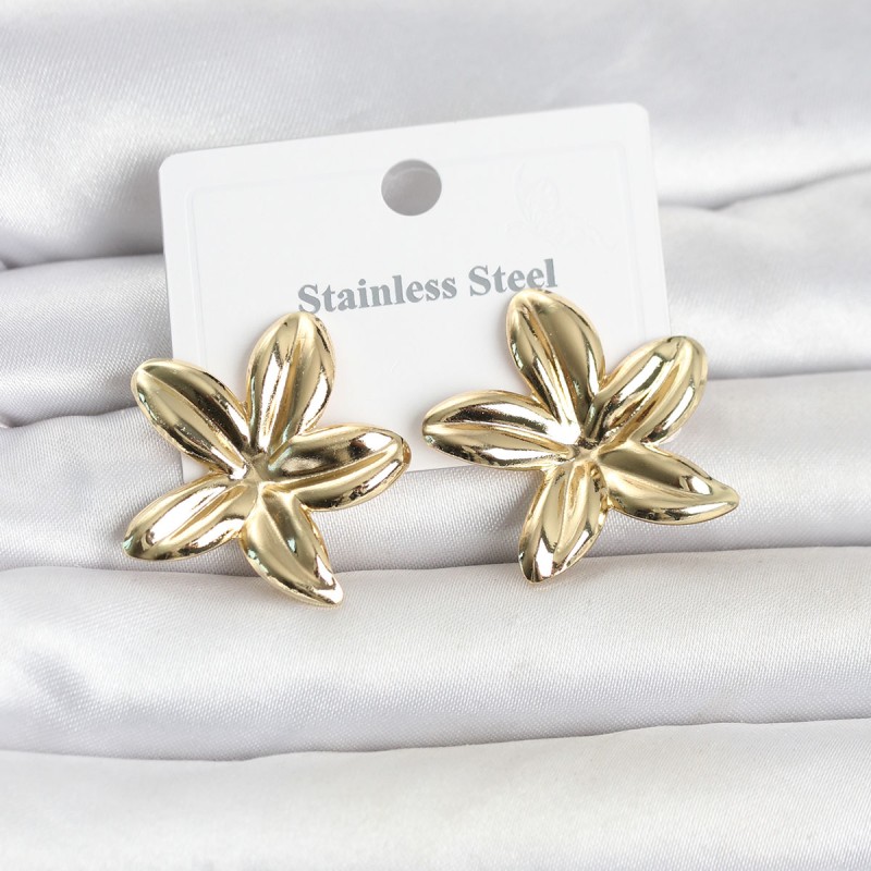 316L Çelik Gold Renk Lotus Çiçeği Model Kadın Küpe