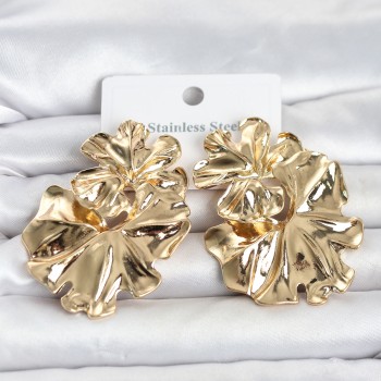 316L Çelik Gold Renk Lotus Model Kadın Küpe