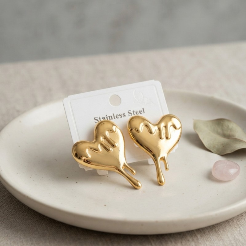316L Çelik Gold Renk Melting Heart Model Küpe