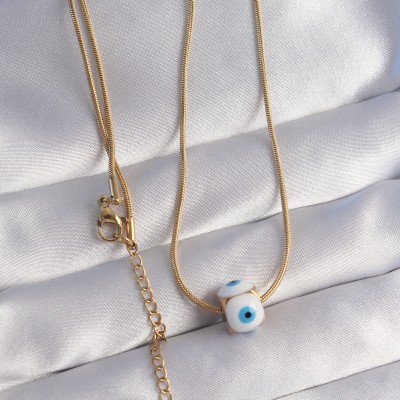 316L Çelik Gold Renk Mineli Nazar Model Kolye