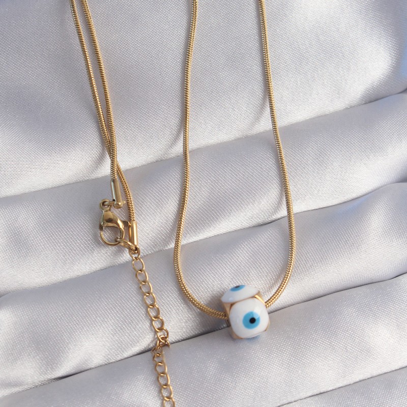 316L Çelik Gold Renk Mineli Nazar Model Kolye
