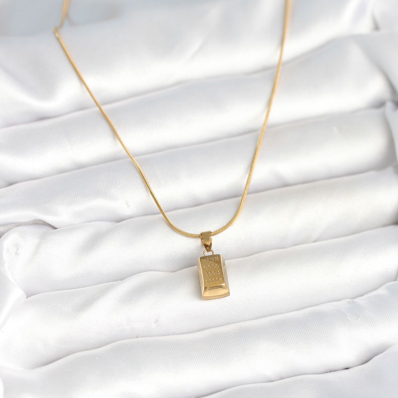 316L Çelik Gold Renk Mini Külçe Altın Model Kolye