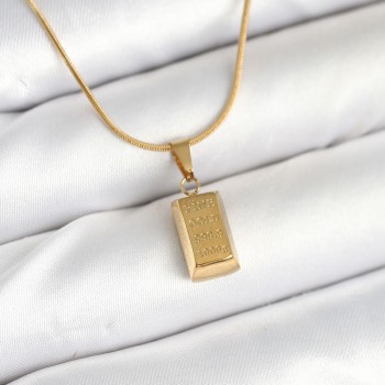 316L Çelik Gold Renk Mini Külçe Altın Model Kolye