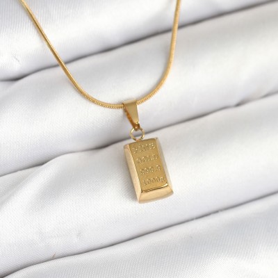 316L Çelik Gold Renk Mini Külçe Altın Model Kolye