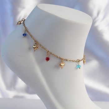 316L Çelik Gold Renk Minimal Kalp Model Renkli Zirkon Taşlı Halhal