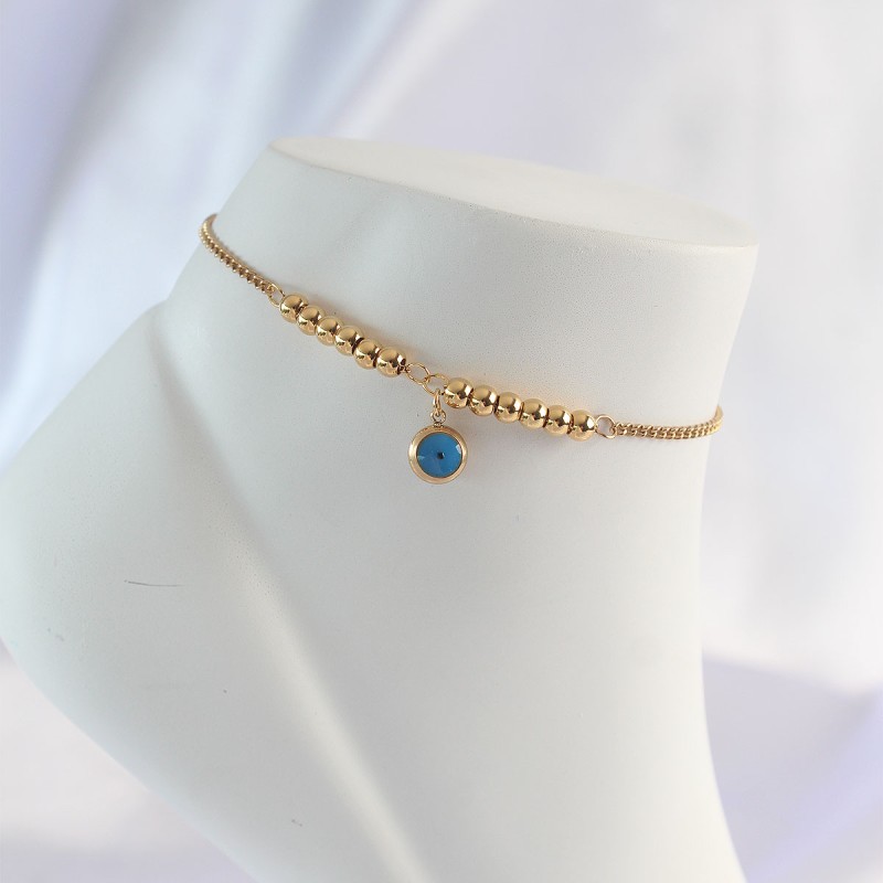 316L Çelik Gold Renk Minimal Nazar Boncuklu Halhal