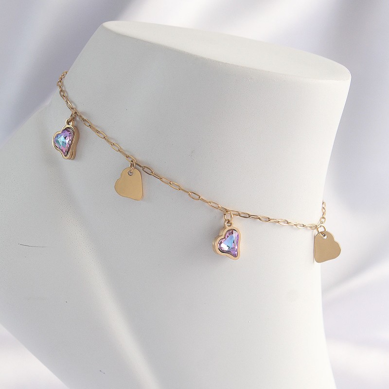 316L Çelik Gold Renk Minimal Renkli Zirkon Taşlı Kalp Halhal