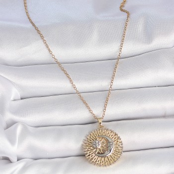 316L Çelik Gold Renk Mix Ay Güneş Model Kadın Kolye