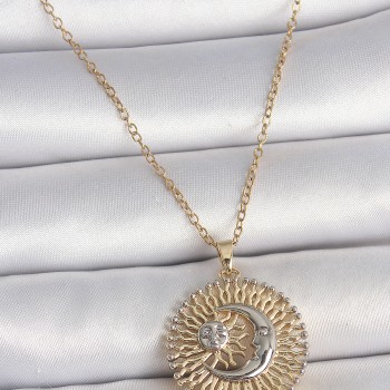 316L Çelik Gold Renk Mix Ay Güneş Model Kadın Kolye