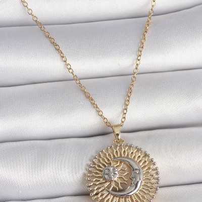 316L Çelik Gold Renk Mix Ay Güneş Model Kadın Kolye