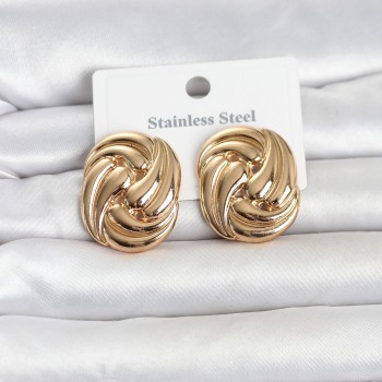 316L Çelik Gold Renk Motif Desen Model Kadın Küpe