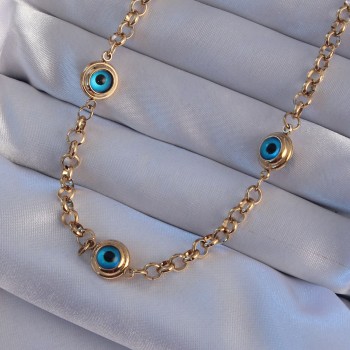 316L Çelik Gold Renk Nazar Boncuk Model Kolye