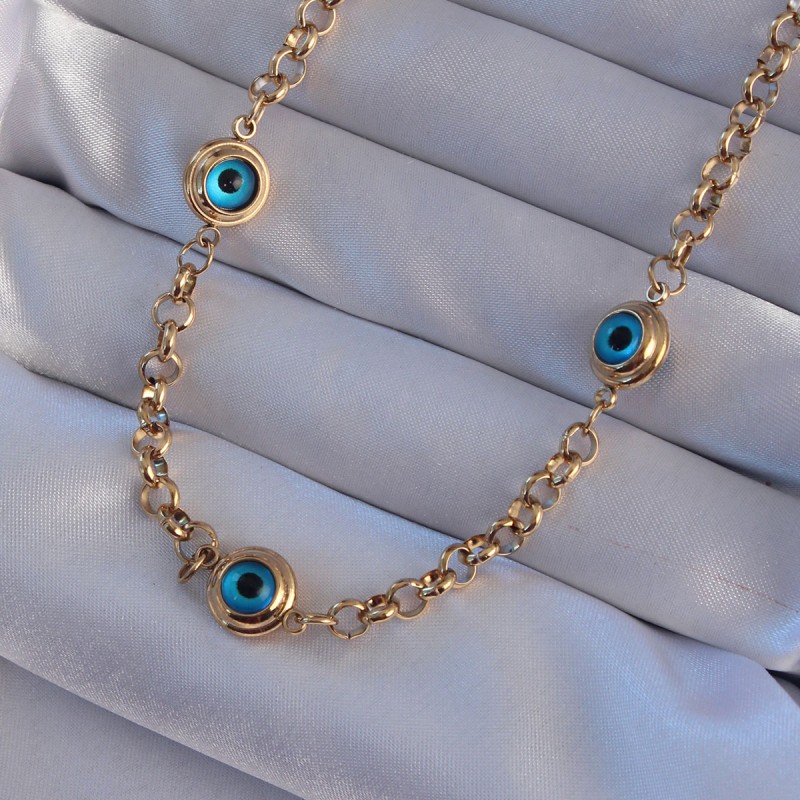 316L Çelik Gold Renk Nazar Boncuk Model Kolye