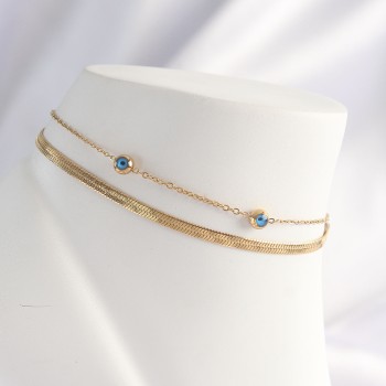 316L Çelik Gold Renk Nazar Boncuk Tasarımlı 2li Halhal