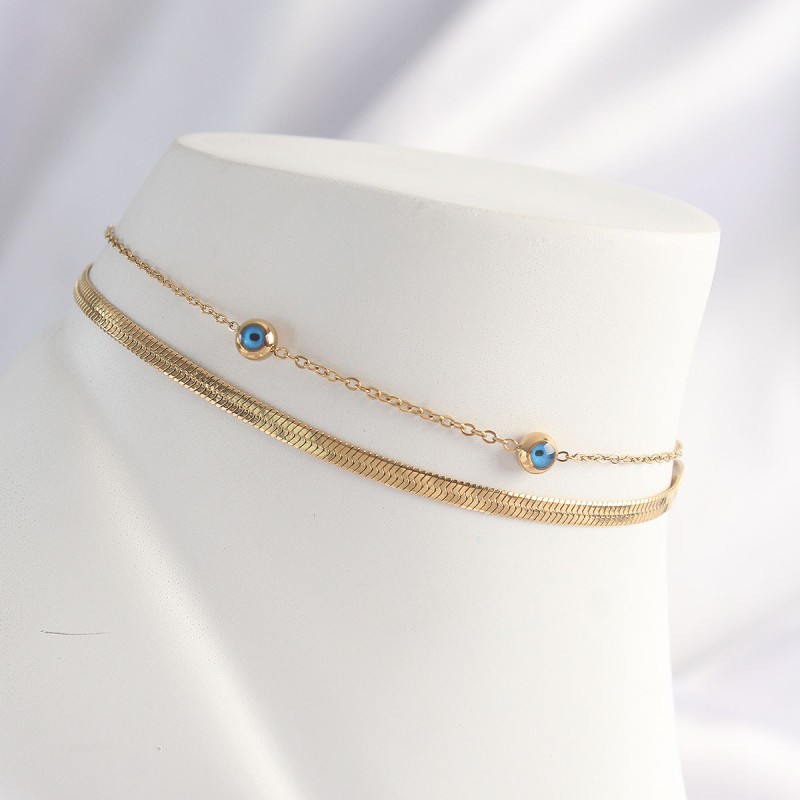 316L Çelik Gold Renk Nazar Boncuk Tasarımlı 2li Halhal