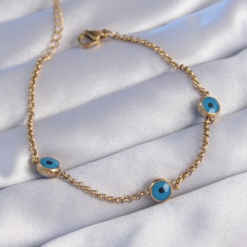 316L Çelik Gold Renk Nazar Boncuk Tasarımlı Bileklik