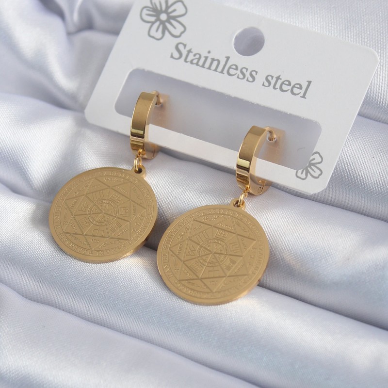 316L Çelik Gold Renk Pentagram Yıldızı İşleme Model Kadın Küpe