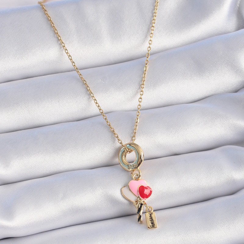 316L Çelik Gold Renk Renkli Kalp Figür Charm Model Kadın Kolye