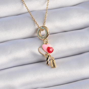 316L Çelik Gold Renk Renkli Kalp Figür Charm Model Kadın Kolye