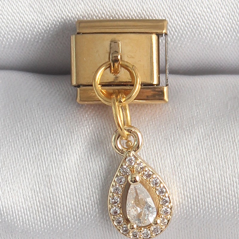 316L Çelik Gold Renk Sallantı Damla Zirkon Taşlı Nomination Charm