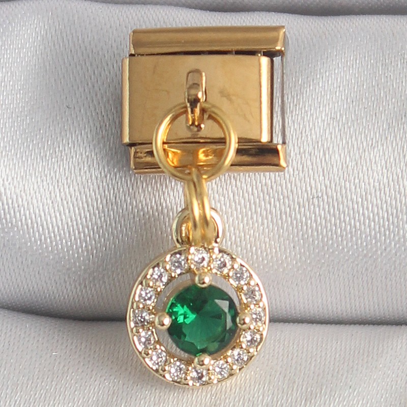 316L Çelik Gold Renk Sallantı Yeşil Zirkon Taşlı Nomination Charm