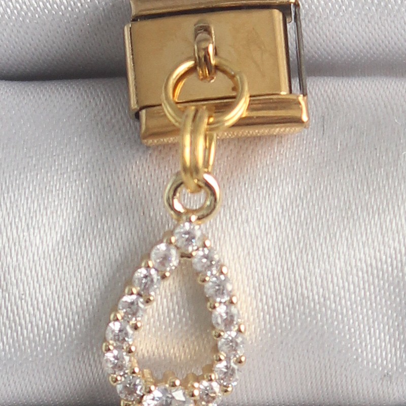 316L Çelik Gold Renk Sallantı Zirkon Taşlı Damla Model Nomination Charm