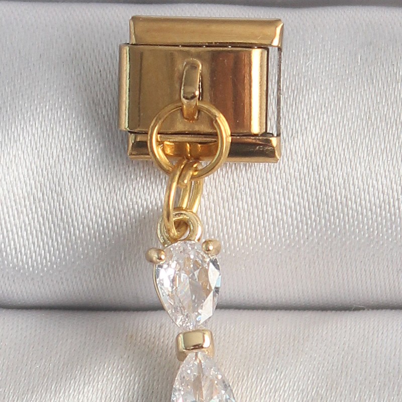 316L Çelik Gold Renk Sallantı Zirkon Taşlı Kurdele Model Nomination Charm