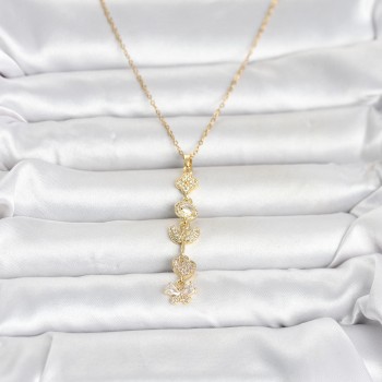 316L Çelik Gold Renk Şans Kolyesi Y Model Zirkon Taşlı Kadın Kolye