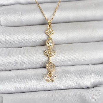 316L Çelik Gold Renk Şans Kolyesi Y Model Zirkon Taşlı Kadın Kolye
