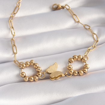 316L Çelik Gold Renk Simli Kelebek Figür Kadın Bileklik