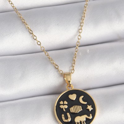 316L Çelik Gold Renk Siyah Şans Kolyesi