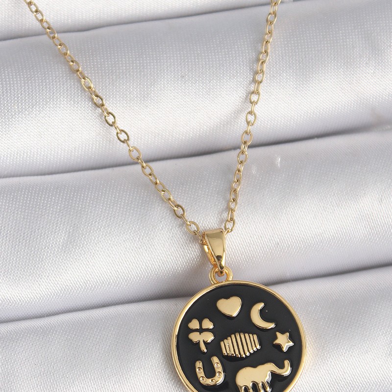 316L Çelik Gold Renk Siyah Şans Kolyesi