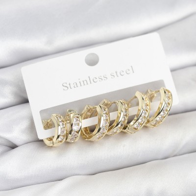 316L Çelik Gold Renk Su Yolu Halka Küpe Seti