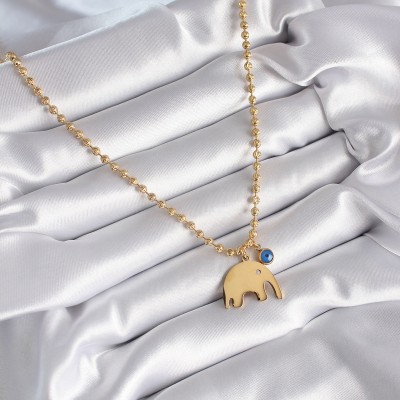 316L Çelik Gold Renk Top Zincir Model Fil Figür Nazar Boncuk Detay Kadın Kolye